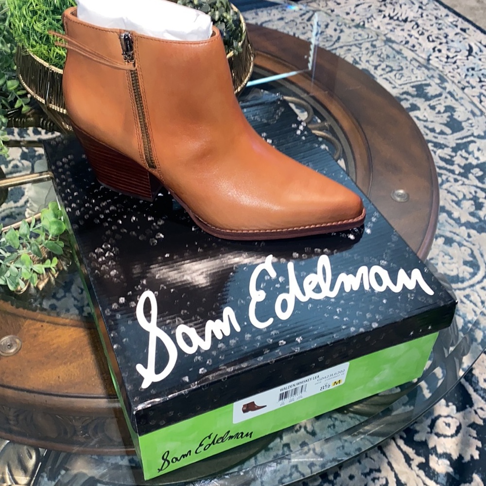 SAM EDELMAN WALDEN WHISKEY LEATHER BOOTIES 8.5M NWOT